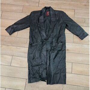 G III Leather Trench Coat Double Breasted Shawl Collar Black Size M